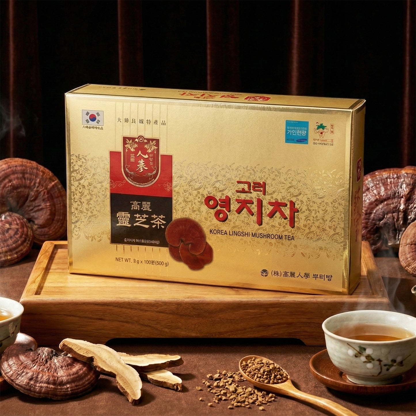 Trà Linh Chi Hàn Quốc Cao Cấp (Korea Lingshi Mushroom Tea) - Hộp Quà Tặng 100 Gói x 3g