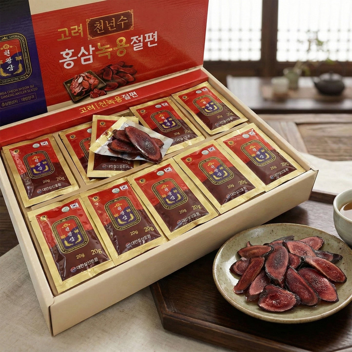 Hồng Sâm Nhung Hươu Thái Lát Tẩm Mật Ong Hàn Quốc - Goryeo Cheon Nyeon Su (Hộp 200g)