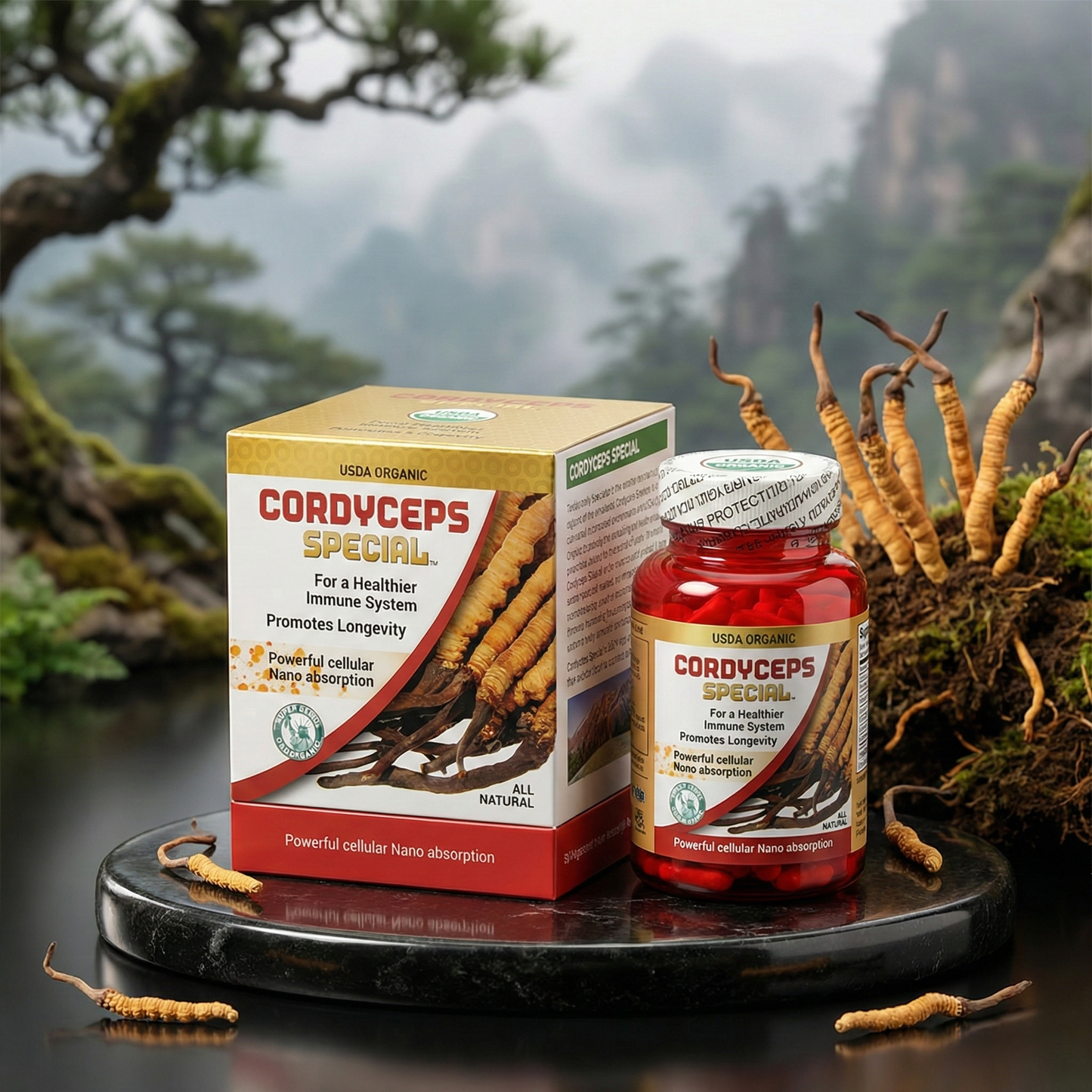 Nấm Cordyceps Đặc Biệt USDA Organic™ – Cordyceps Đỏ Cao Cấp (90 Viên)