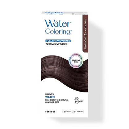 SEEDBEE Water Coloring™ Permanent Hair Dye – Wine Brown | Full Gray Coverage | Sensitive-Skin & Vegan (3×10 g)