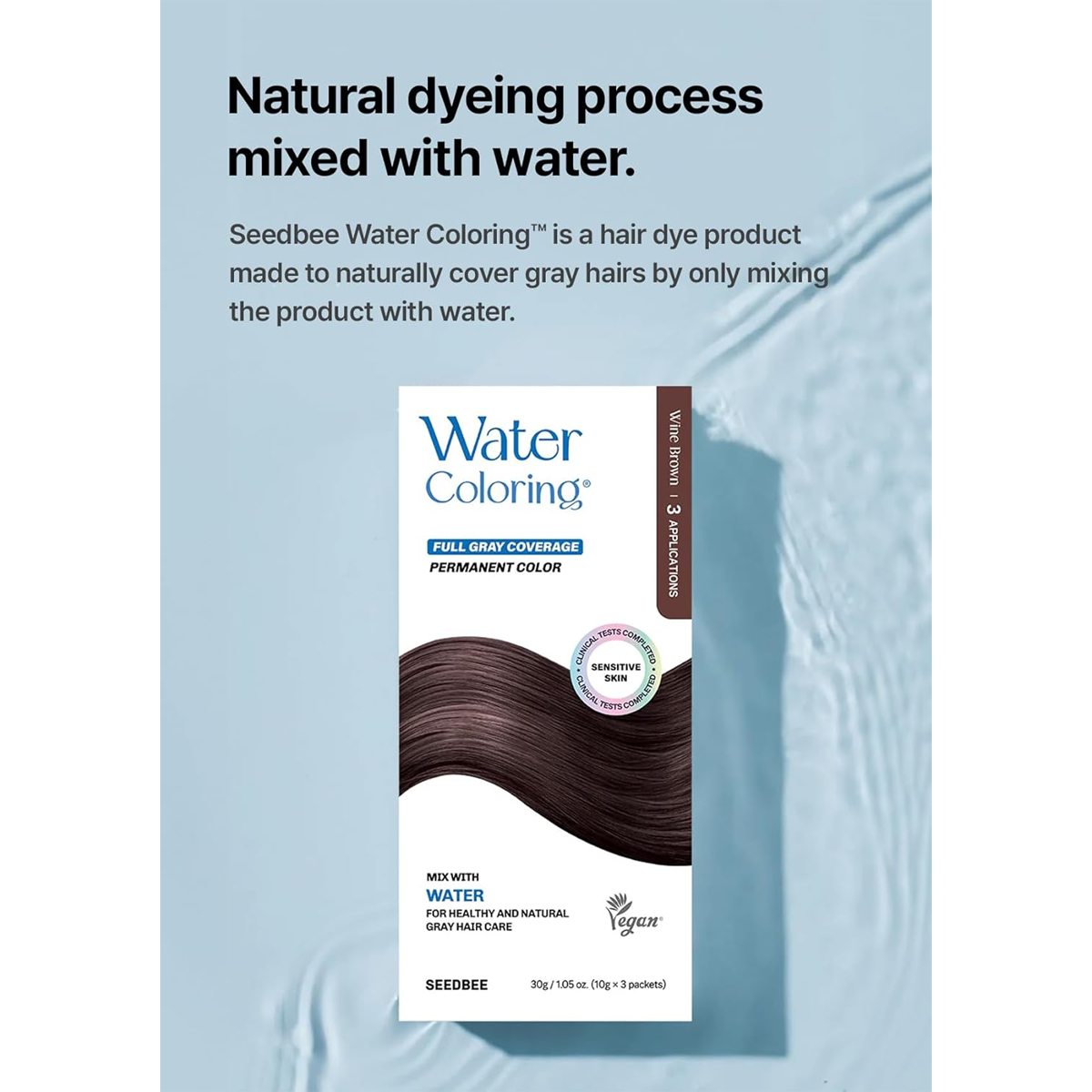 SEEDBEE Water Coloring™ Permanent Hair Dye – Wine Brown | Full Gray Coverage | Sensitive-Skin & Vegan (3×10 g)